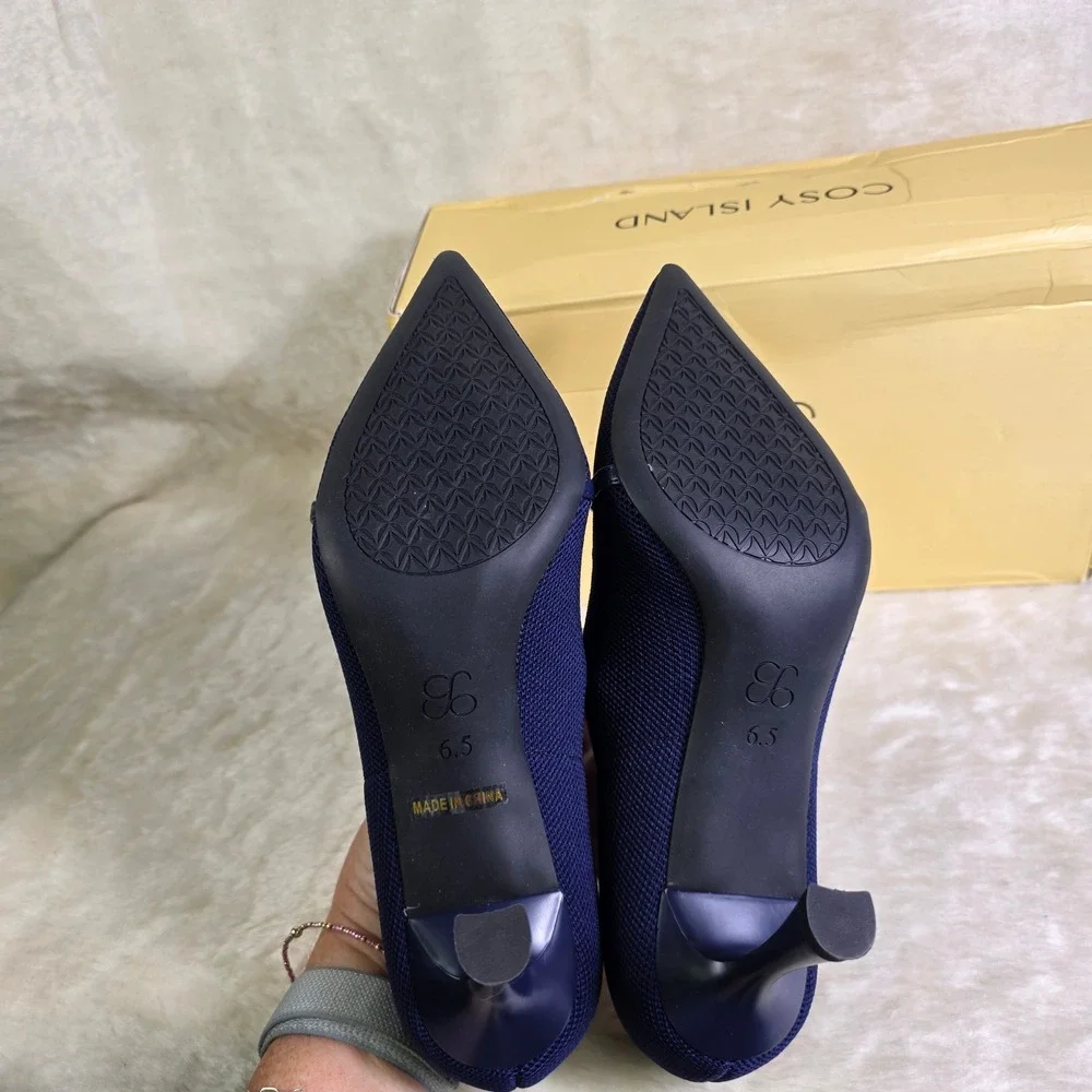 Cosy Island EliteLoaf Pointed Toe Heeled Pumps Buckle Navy Blue Womens 6.5 New